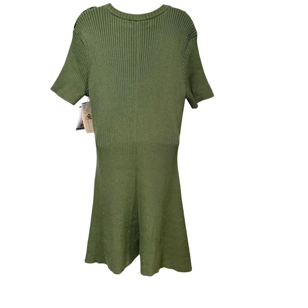 French Connection Olive Green Ribbed Military Sweater Dress Gold Button Mini L - Picture 3 of 8